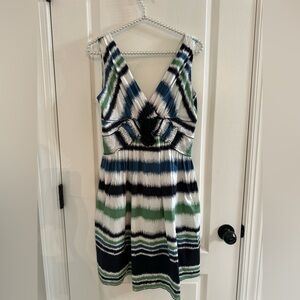 BCBG MaxAzaria Blue, Green White A-Line Knee Length Dress Size Small